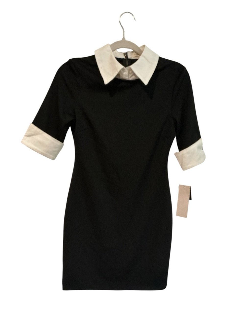 Black Dress White Collar Fitted Mini Preppy Size S NWT